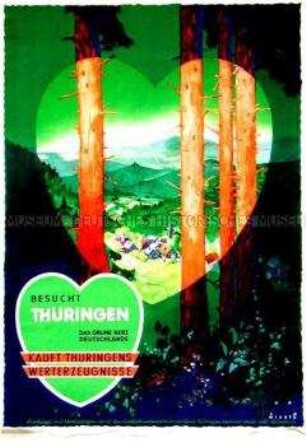 Werbeplakat für Reisen nach und Produkte aus Thüringen