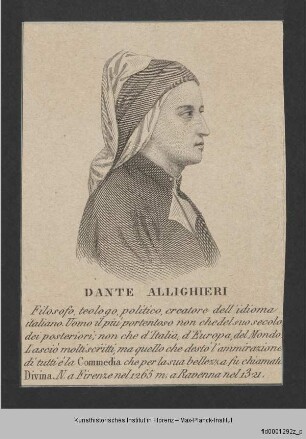 Folge von Bildnissen : Männerbildnisse, Gelehrte, Schriftsteller und Geistliche : Bildnis des Dante Alighieri