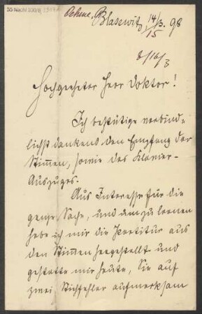 Brief an B. Schott's Söhne : 14.03.1898