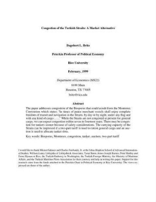 Congestion of the Turkish Straits: A Market Alternative