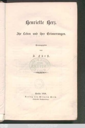 Henriette Herz : ihr Leben und ihre Erinnerungen