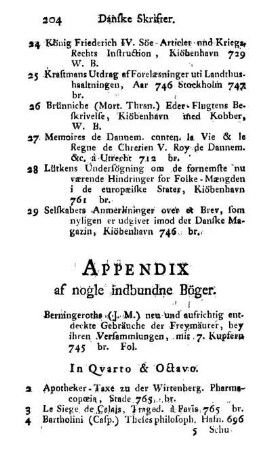 Appendix af nogle indbundne Böger