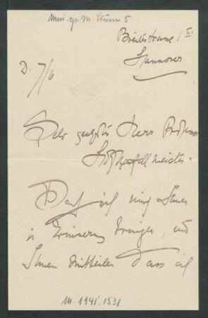Brief an Wilhelm Berger : 07.06.1904