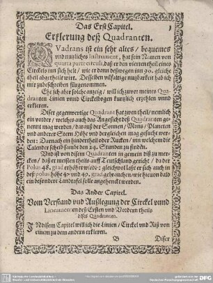 Das Erst Capitel. Erklerung deß Quadranten.