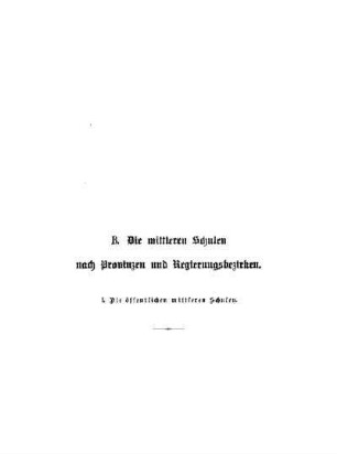 Titel : B. Die mittleren Schulen nach Provinzen und Regierungsbezirken ; I. Die öffentlichen mittleren Schulen