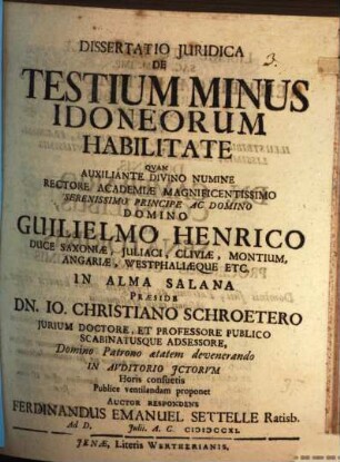 Dissertatio de testium minus idoneorum habilitate
