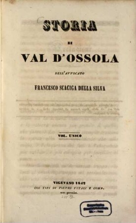Storia di Val d'Ossola : Vol. Unico