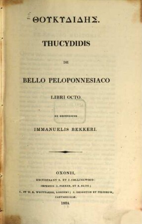 Thucydidis De Bello Peloponnesiaco Libri Octo