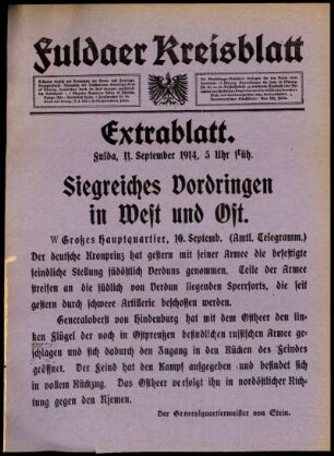 Erste Ausgabe vom Freitag, den 11. September 1914.