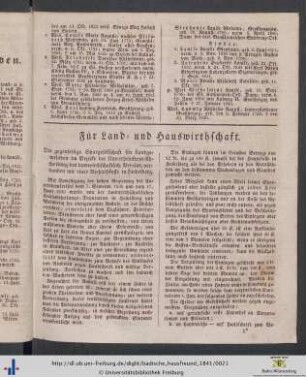 Für Land- und Hauswirthschaft.