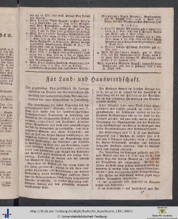 Für Land- und Hauswirthschaft.
