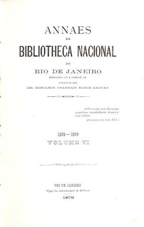 Anais da Biblioteca Nacional. 6. 1878/79. - 1879