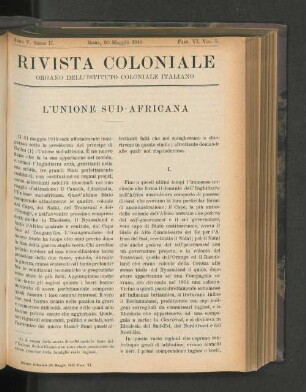 Rivista Coloniale. Fasc. VI. Vol. I.