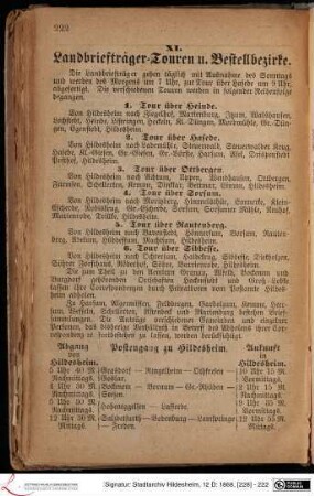 XI. Landbriefträger-Touren u. Bestellbezirke.