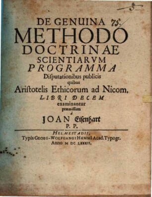 De genuina methodo doctrinae scientiarum programma