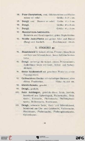 E. Stickerei pp. (Nr. 94-109)