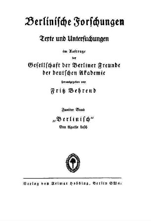 Berlinisch : eine Berlinische Sprachgeschichte