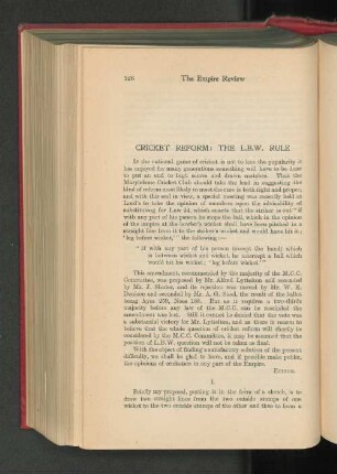 Cricket Reform: The L.B.W. Rule.