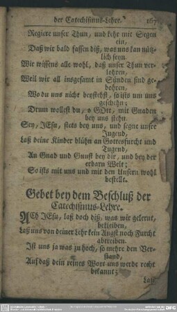 Gebet bey dem Beschluß der Catechismus-Lehre