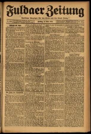 Erste Ausgabe vom Freitag, den 13. Mai 1921.