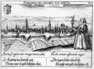 Stralsund, Ansicht mit Szene (aus Fürst, Sciographia Cosmica, Nr. B 53)
