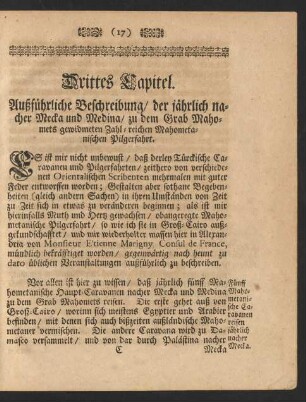 Drittes Capitel. Außführliche Beschreibung/ der jährlich nacher Mecka und Medina/ zu dem Grab Mahomets gewidmeten ... Pilgerfahrt.