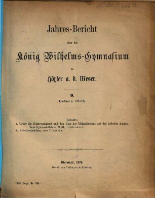 Jahres-Bericht des Wilhelms-Gymnasiums zu Höxter a.d. Weser. 1875/76