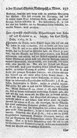 Zwo chymisch physikalische Abhandlungen vom Arsenik und Salpeter.
