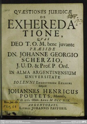Quaestiones Iuridicae De Exheredatione
