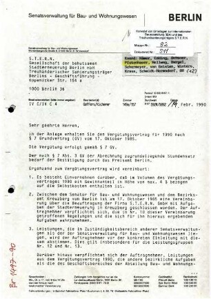 Vergütungsvertrag: Über Stadterneuerungsmaßnahmen in Kreuzberg zwischen Berlin und S.T.E.R.N für 1990