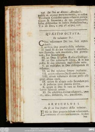 Quaestio Octava. De voluntate Dei.