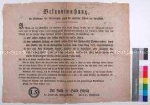 Bekanntmachung des Rates der Stadt Leipzig betreffend Legitimierung, Gesundheitsnachweis und Zugang zur Stadt anlässlich der grassierenden asiatischen Cholera