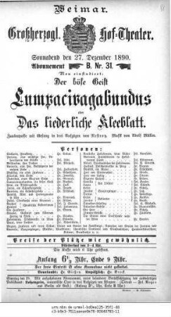 Der böse Geist Lumpacivagabundus oder Das liederliche Kleeblatt