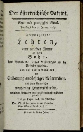 Neun und zwanzigstes Stück. Dienstags den 7. Jenner. [1766.] - Drey und dreyßigstes Stück. Dienstags den 21. Jenner. 1766.