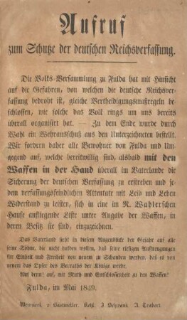 Aufruf zum Schutze der deutschen Reichsverfassung.