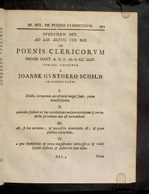 379-426, Spec. 650. De Poenis clericorum