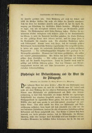 Psychologie der Weltanschauung und ihr Wert für die Pädagogik