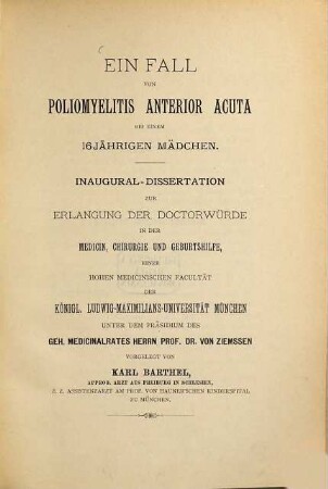 Ein Fall von Poliomyelitis anterior acuta bei einem 16jährigen Mädchen