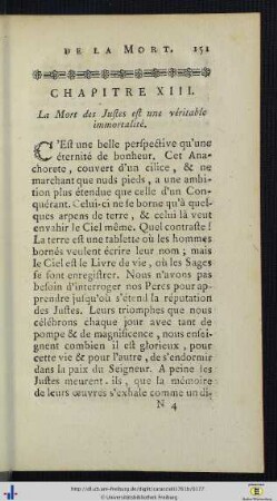 Chap. XIII. La Mort des Justes est une véritable immortalité.
