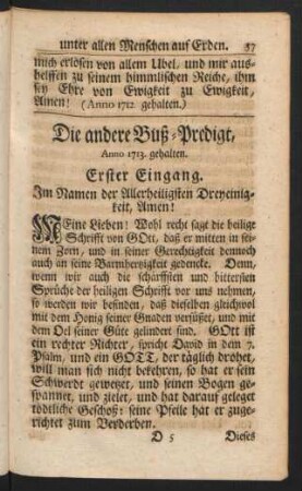 Die andere Buß-Predigt, Anno 1713. gehalten.