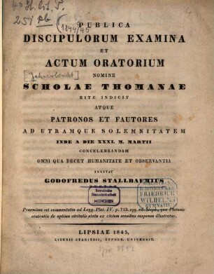 Oratio ... habita in sacris anniversariis Scholae Thomanae ... invitat. 1844/45