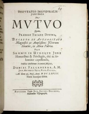 Disputatio Inauguralis Iuridica De Mutuo