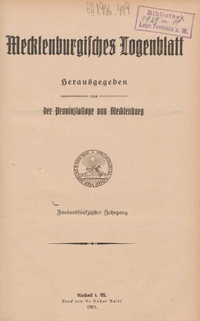 52.1923/24: Mecklenburgisches Logenblatt
