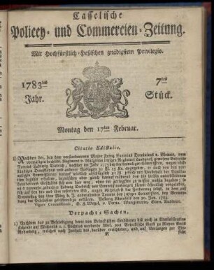 7tes Stueck, Montag den 17ten Februar. 1783
