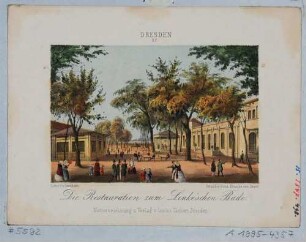 Das Linckesche Bad zwischen Bautzner Straße und Mündung der Prießnitz in Dresden (1776 gegründet, mit Mineralwasserbad, Theater 1858 für Ausflugsgasthof abgerissen)