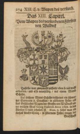 Das XIII. Capitel. Vom Wapen des verstorbenen Fürsten von Waldeck