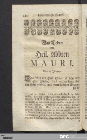 Das Leben des Heil. Abbten Mauri