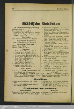 IV. Behördenverzeichnis : IV. Städtische Behörden