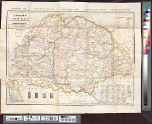 Ungarn mit Siebenbürgen, Kroatien, Slavonien, Woywodina, Banat, und den Militairgrenzen : mit Angabe der neuen und alten politischen Eintheilungen, aller Postämter, Eisenbahnen und der Orts-Nationalitäten