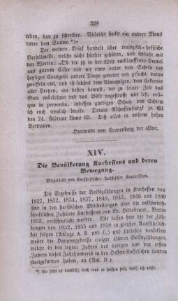 XIV. Die Bevölkerung Kurhessens und deren Bewegung.